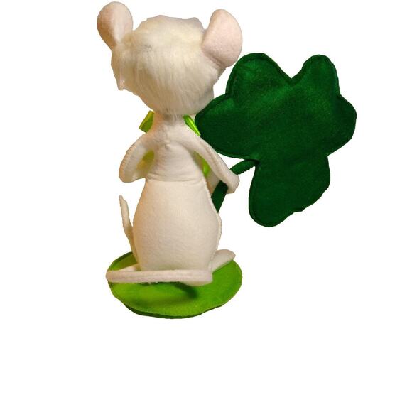 ANNALEE Irish St Patrick's Day Cute White Mouse Pink Ears Doll Vintage Kitsch 8" - Picture 5 of 8